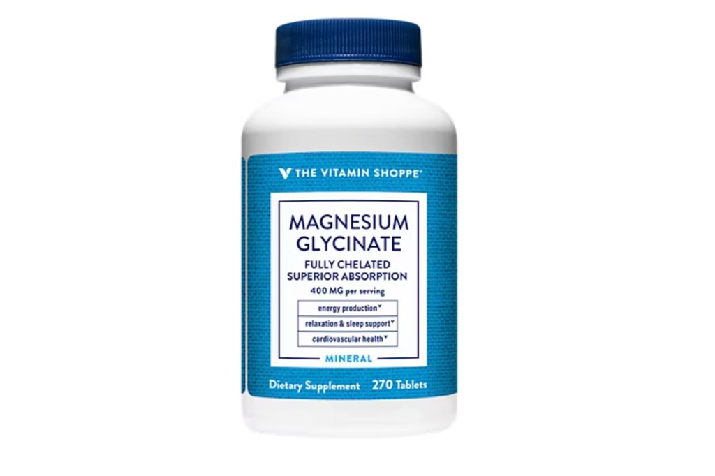 The Vitamin Shoppe Magnesium Glycinate dietary supplement bottle.
