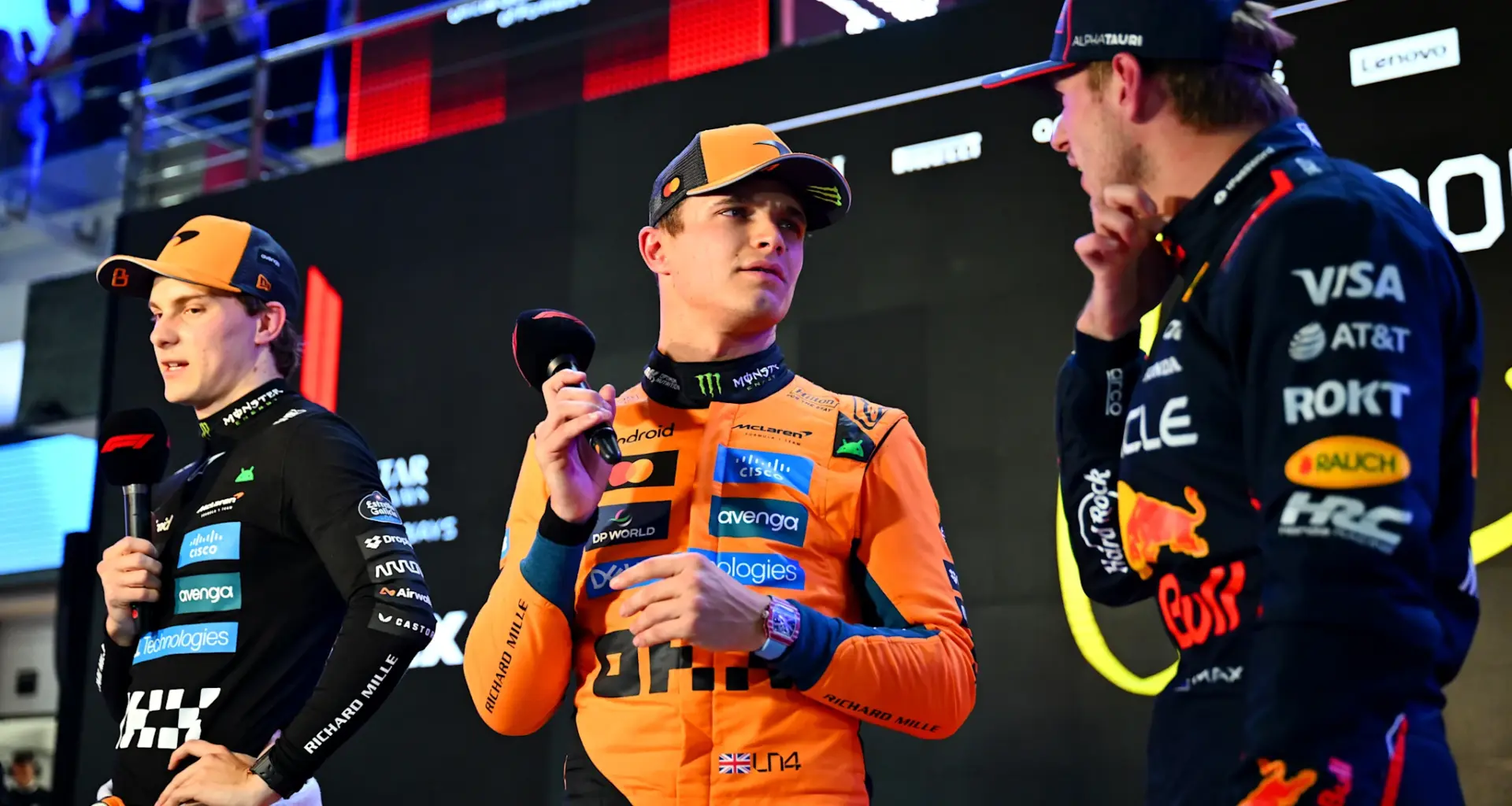 LUSAIL CITY, QATAR - NOVEMBER 29: Zak Brown, Chief Executive Officer of McLaren and Andrea Stella,