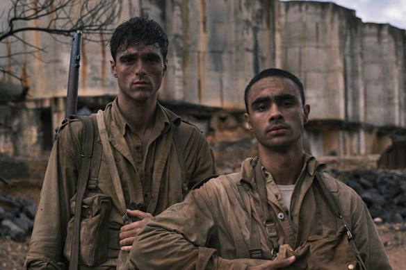 Jacob Elordi (left) as Dorrigo Evans and Thomas Weatherall as Frank Gardiner in The Narrow Road to the Deep North. 
