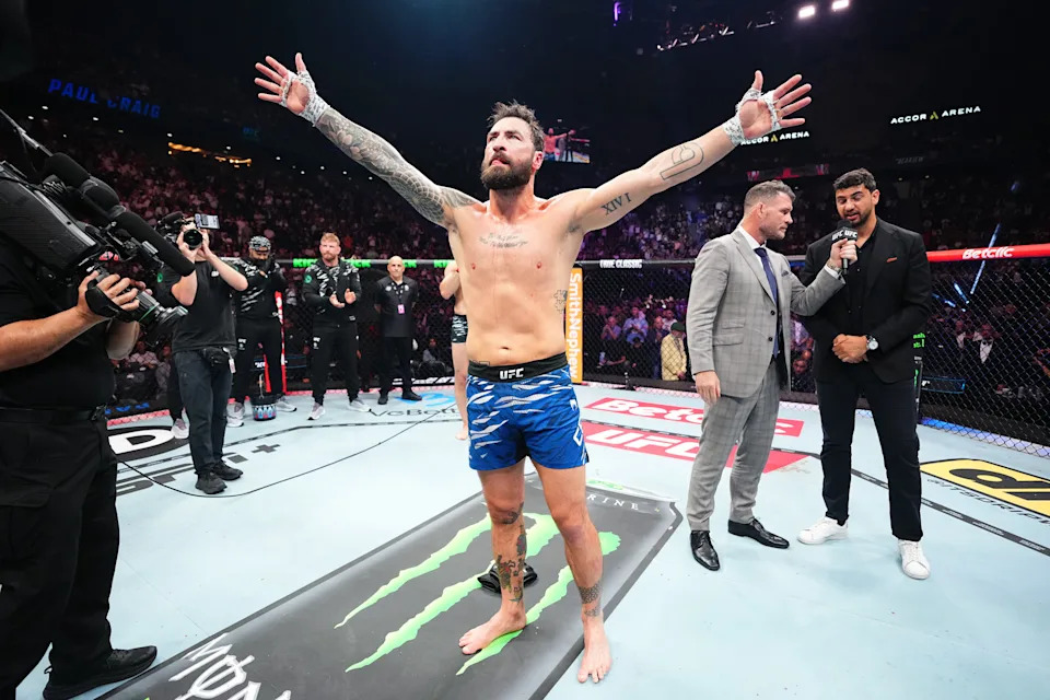 PARIS, FRANCE - SEPTEMBER 06:  Paul Craig of Scotland reacts after announcing his retirement following his loss to Modestas Bukauskas in their light heavyweight fight during the UFC Fight Night event at The Accor Arena on September 06, 2025 in Paris, France. (Photo by Jeff Bottari/Zuffa LLC)