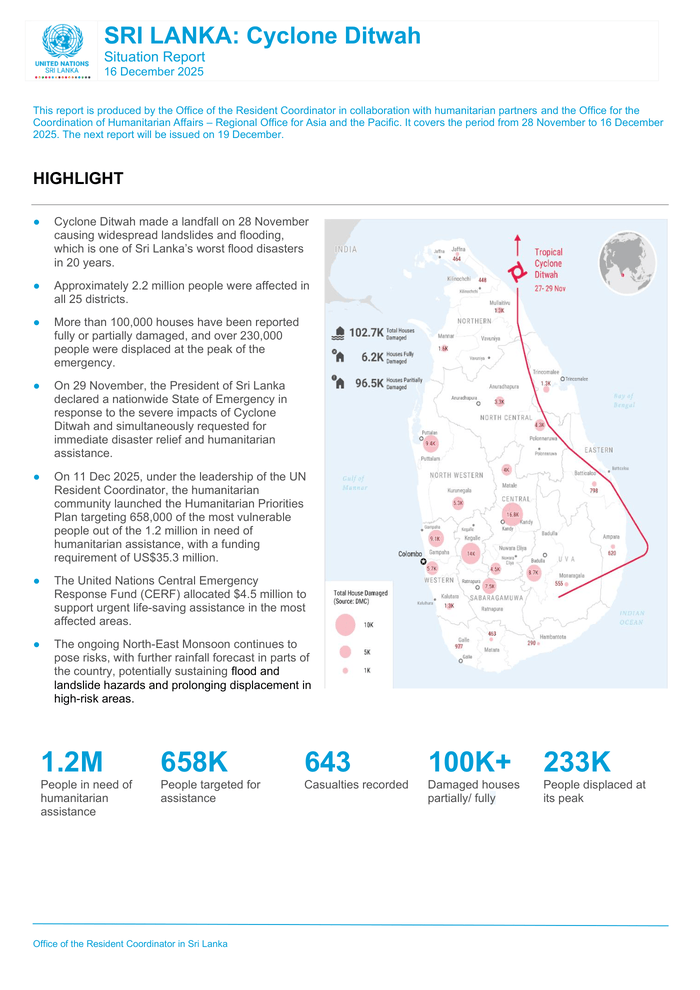 Sri Lanka: Cyclone Ditwah - Situation Report (16 December 2025) - Sri Lanka
