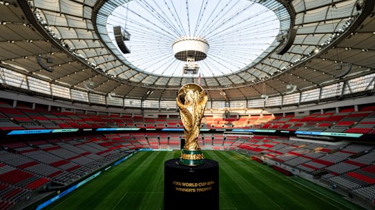 Host with the most: The FIFA World Cup Trophy on display at BC Place Stadium, Vancouver (composite image)