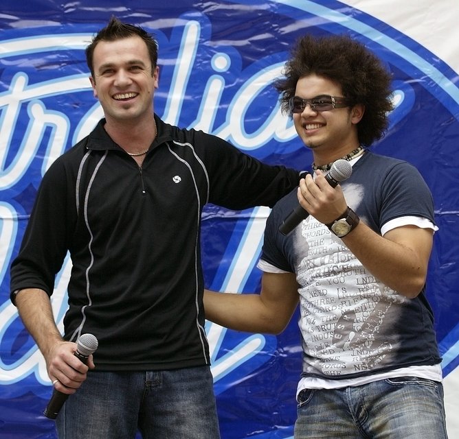 Australian Idol on tour in Perth - Forrest Chase. Australian Idol finalists Guy Sebastian (r) & Shannon Noll ham it up in front of a huge crowd.