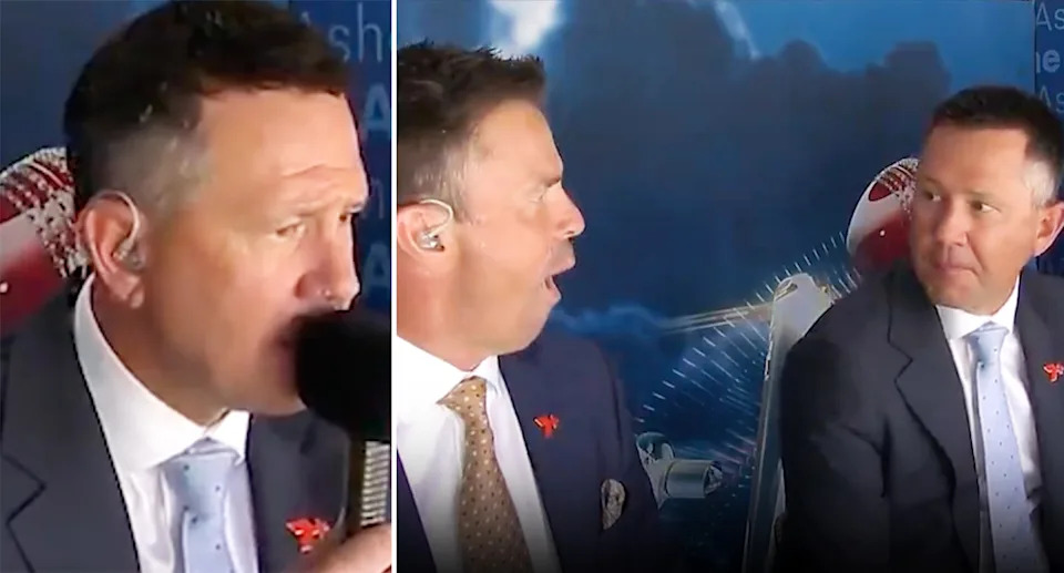 Ricky Ponting and Greg Blewett in the commentary box.