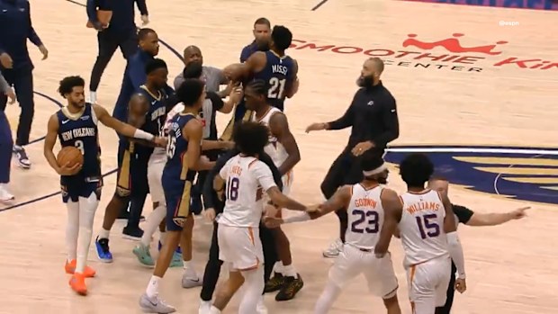 Teammates separate both players.