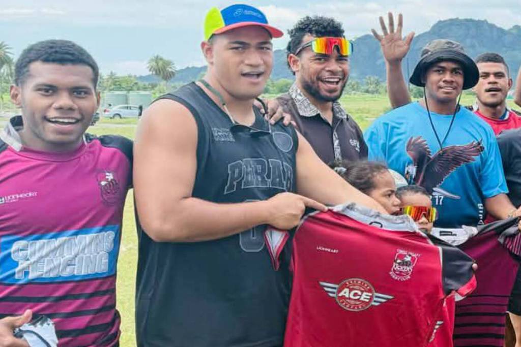Devo Babas members with their new Comox Valley Kickers jerseys. (Nicole Pasquinio/submitted)