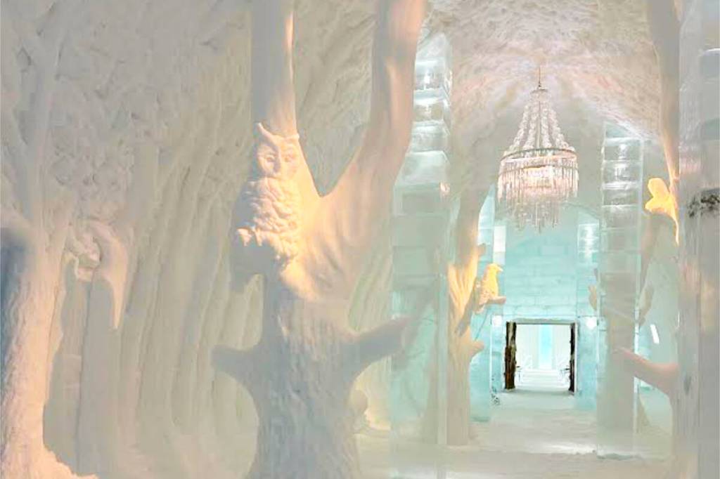 Red Deer's Brian McArthur and Dawn Detarando were among a dozen artists chosen to create rooms at this year's Icehotel in Sweden. Their Cathedral Grove is the main hall into the 30,000-square-foot hotel carved entirely out of ice and snow. (Photo contributed)