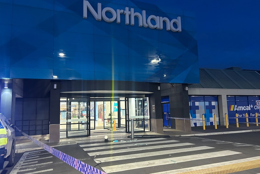 Damaged glass doors at Northland Shopping Centre.