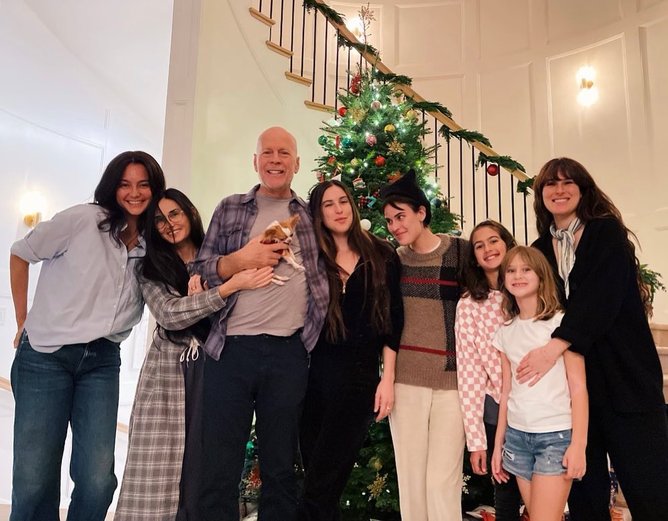 Bruce Willis celebrates Christmas with his wife Emma, ex- wife Demi Moore and their children.