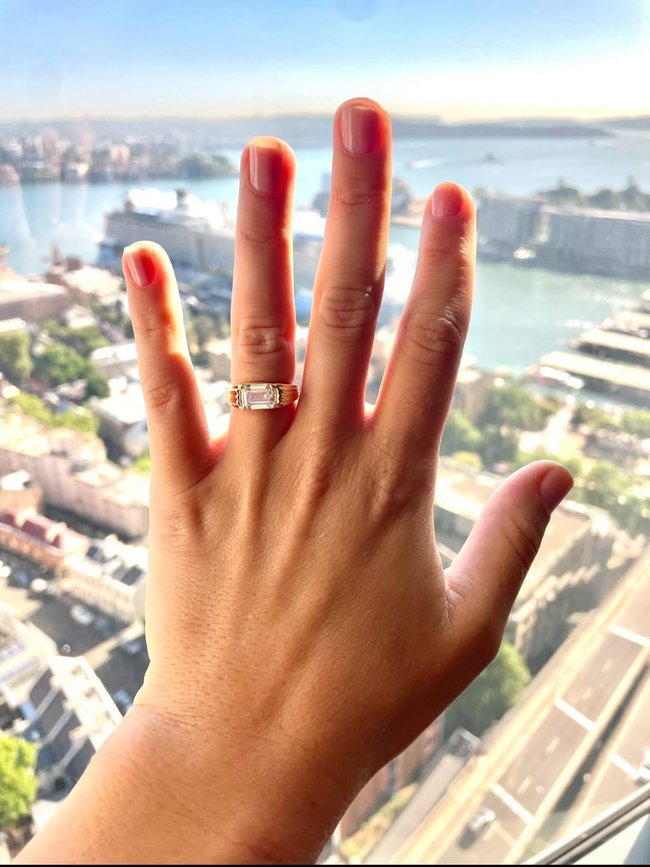 Sophie shared a close-up shot of her stunning ring by Sydney atelier Mendel Rose. 