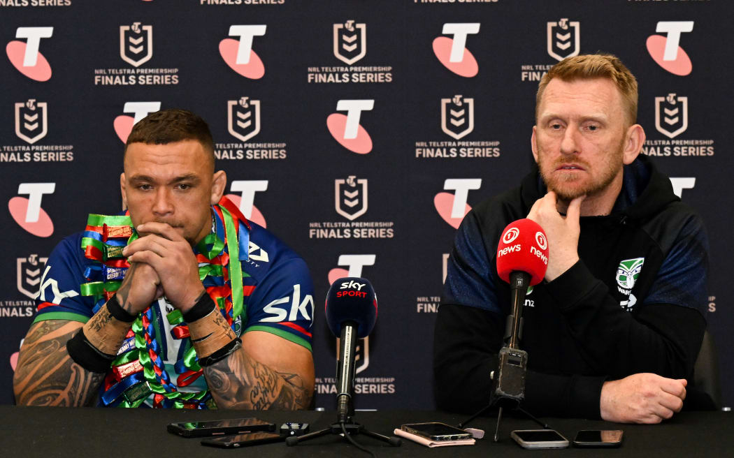 Warriors captain James Fisher-Harris and coach Andrew Webster. NRL Telstra Premiership Finals Week 1 rugby league match at Go Media Stadium.