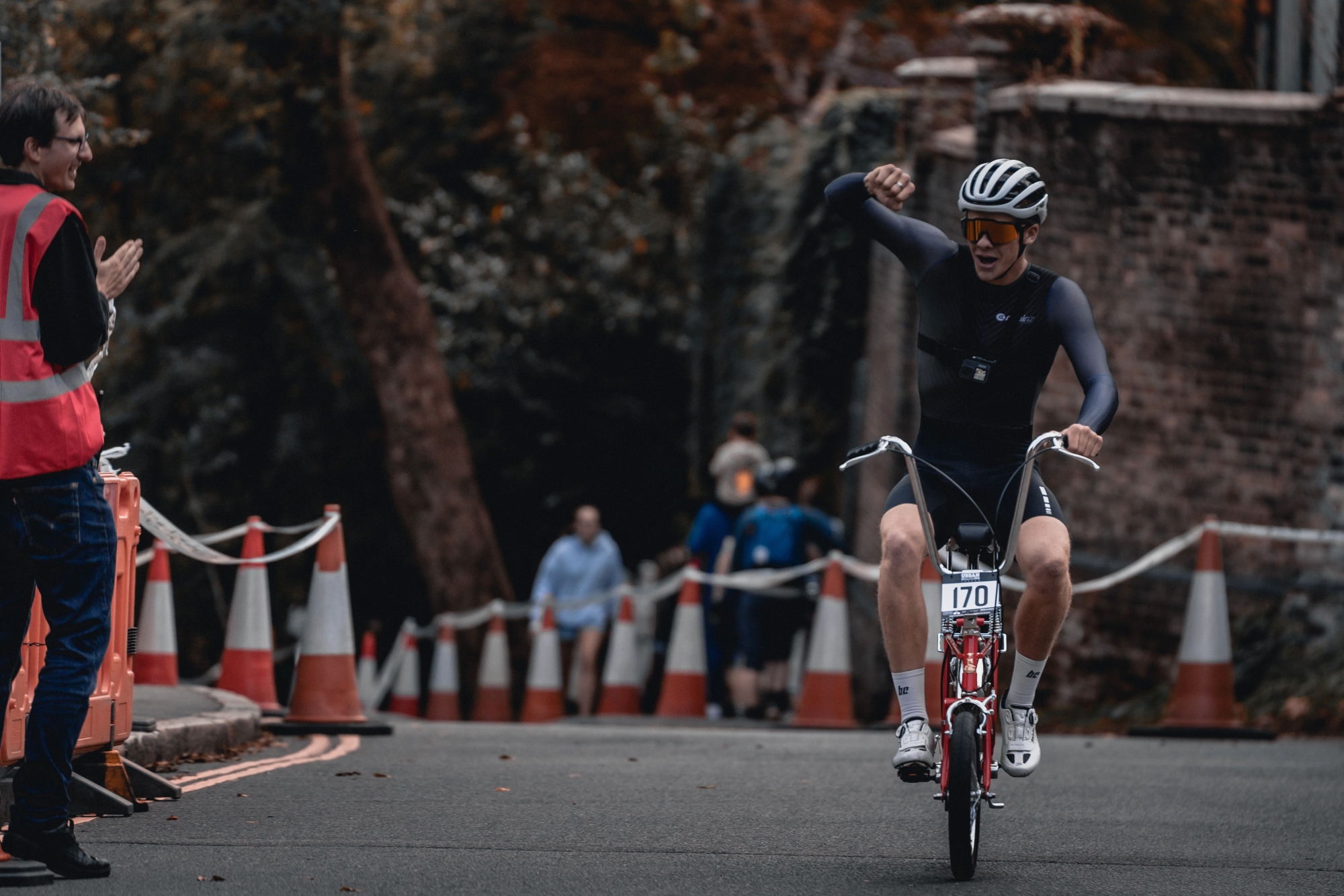 raleigh chopper being ridden up climb