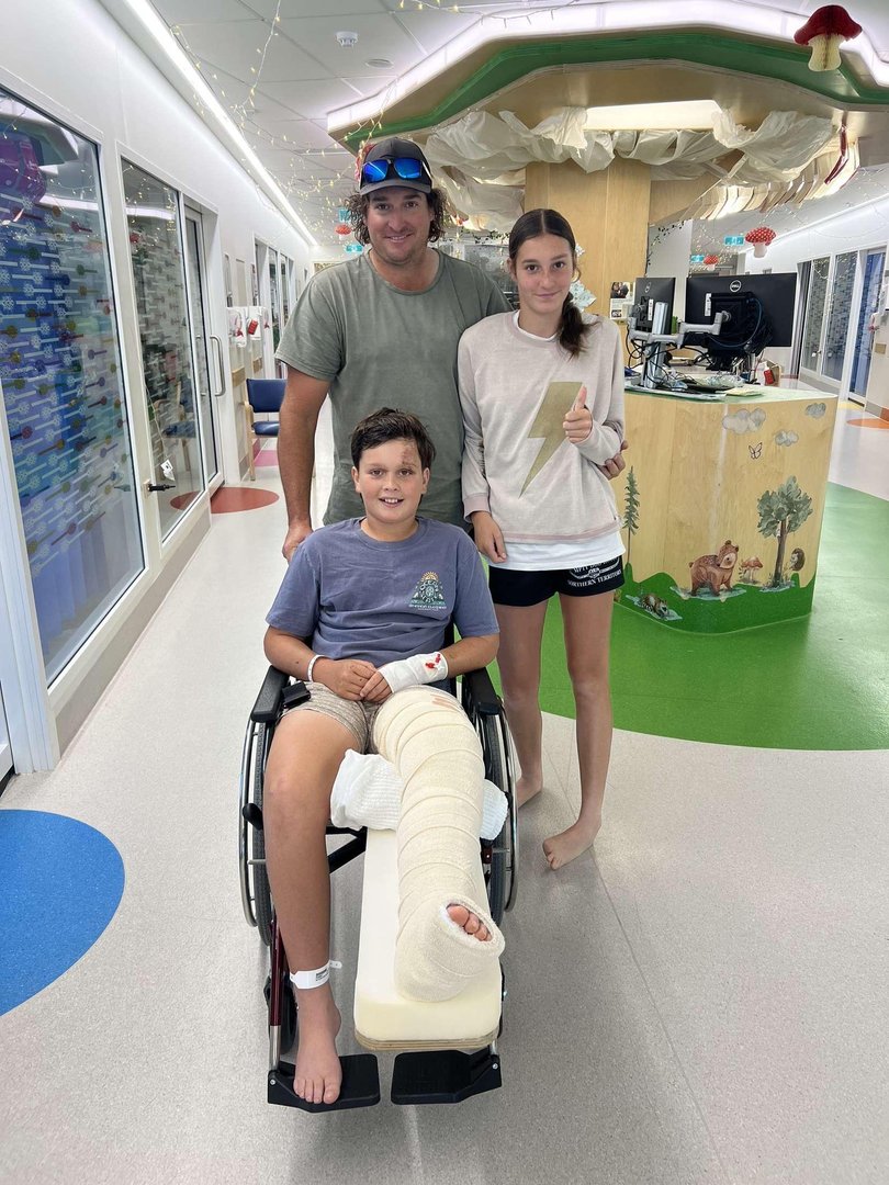 10-year-old Gus McPherson at Perth Children's Hospital following a freak motorbike crash last December. Picture: Unknown