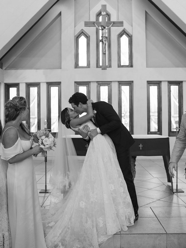 Keleigh Teller wore the custom Monique Lhuillier in 2019 for the couple’s Maui wedding.  