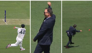 Mark Waugh imitates Josh Inglis' run-out.