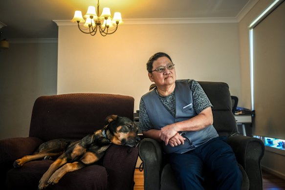 Kee at home in Melbourne’s western suburbs with his dog, Lunar.