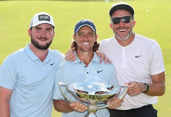 Tommy Fleetwood poses with the Fedex Cup trophy