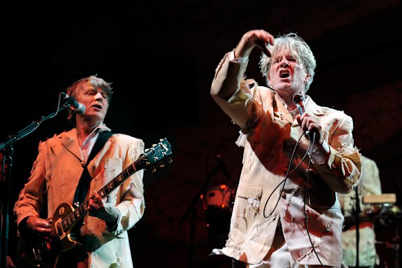 Neil and Tim Finn during Split Enz’s last performance at Melbourne’s Sound Relief Bushfire Benefit Concert in 2009.