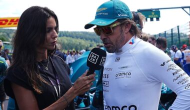 DAZN reporter Melissa Jimenez interviewing boyfriend Fernando Alonso on F1 grid