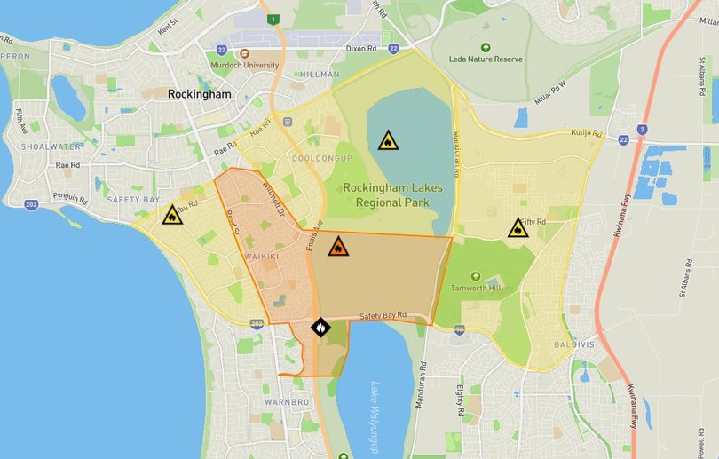 The Watch and Act warning area and surrounding advice warnings on Tuesday morning at 8.20am.