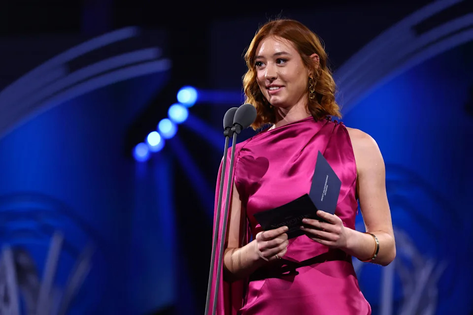 Maya Joint, pictured here on stage during to the 2025 Newcombe Medal.