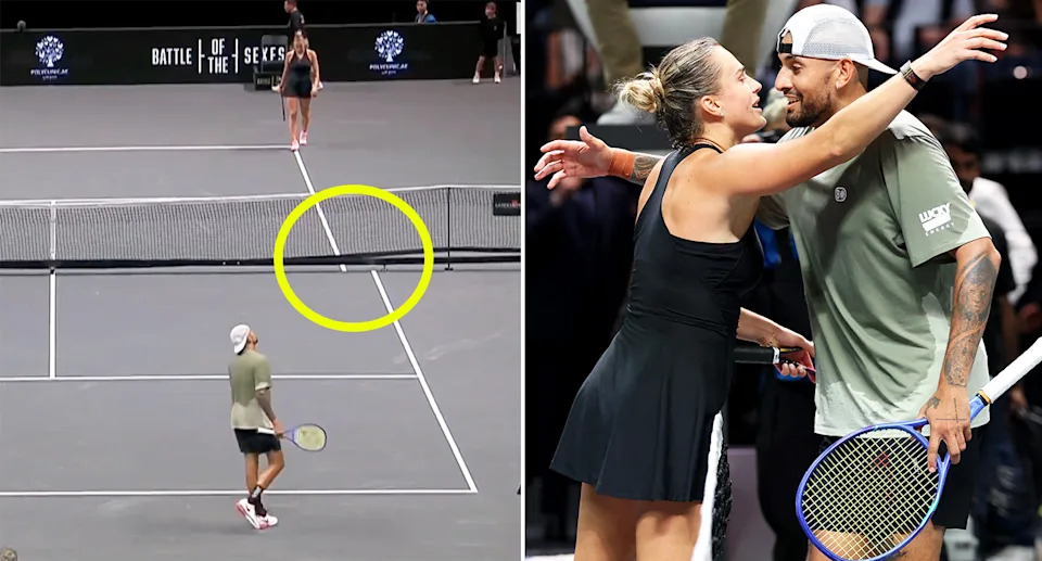 Aryna Sabalenka and Nick Kyrgios' in their 'Battle of the Sexes' match.