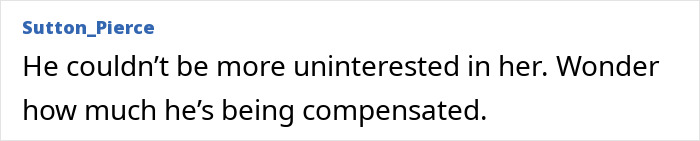 Comment text expressing skepticism about a man’s interest and compensation in relation to Britney Spears’ bikini slip and yacht kiss.