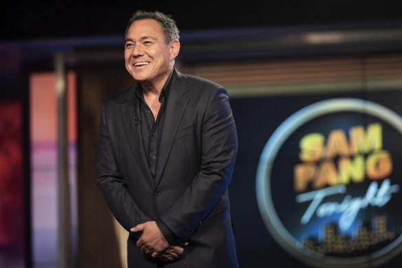 Sam Pang on the set of his his Ten talk show Sam Pang Tonight.