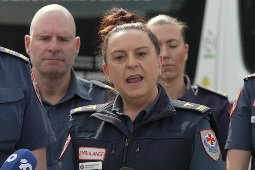Vanessa Gorman talks to media at a press conference.