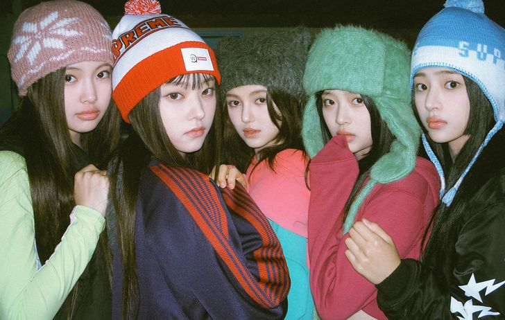 From left are K-pop girl group NewJeans members Hyein, Haerin, Danielle, Hanni and Minji. Courtesy of Ador 