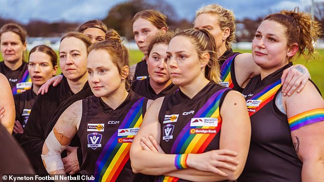 The president of the Riddell District Football Netball League allegedly said Kyneton's attempt to play in a different competition is 'not about footy, it's about grooming and gender weirdness' (Kyneton Women's players, pictured)
