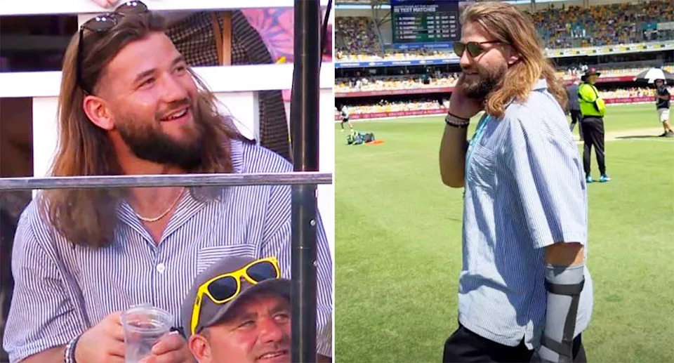 Pat Carrigan, pictured here with a brace on his wrist during the second Ashes Test at the Gabba.