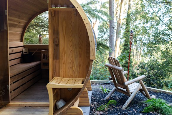 “We have a barrel sauna with a beautiful view over the forest,” Sainty says.