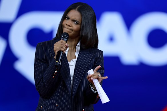 Candace Owens addresses a conservative conference in Florida in 2022.