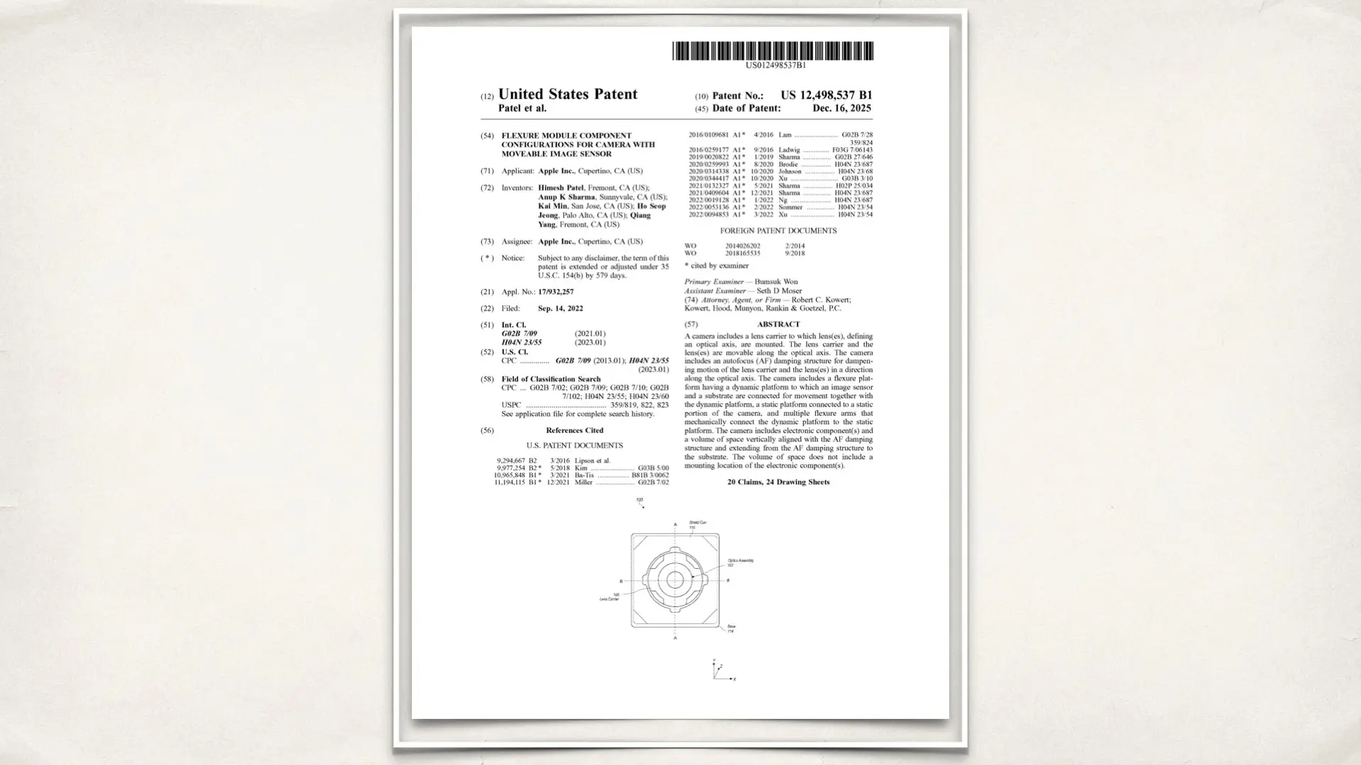 Apple patent: "Flexure Module Component Configurations For Camera With Moveable Image Sensor"