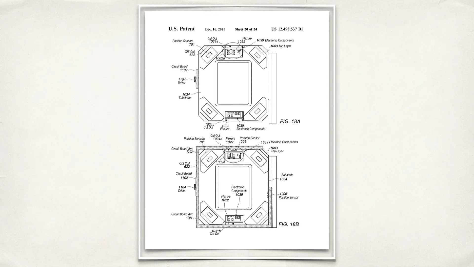 Apple patent: "Flexure Module Component Configurations For Camera With Moveable Image Sensor"