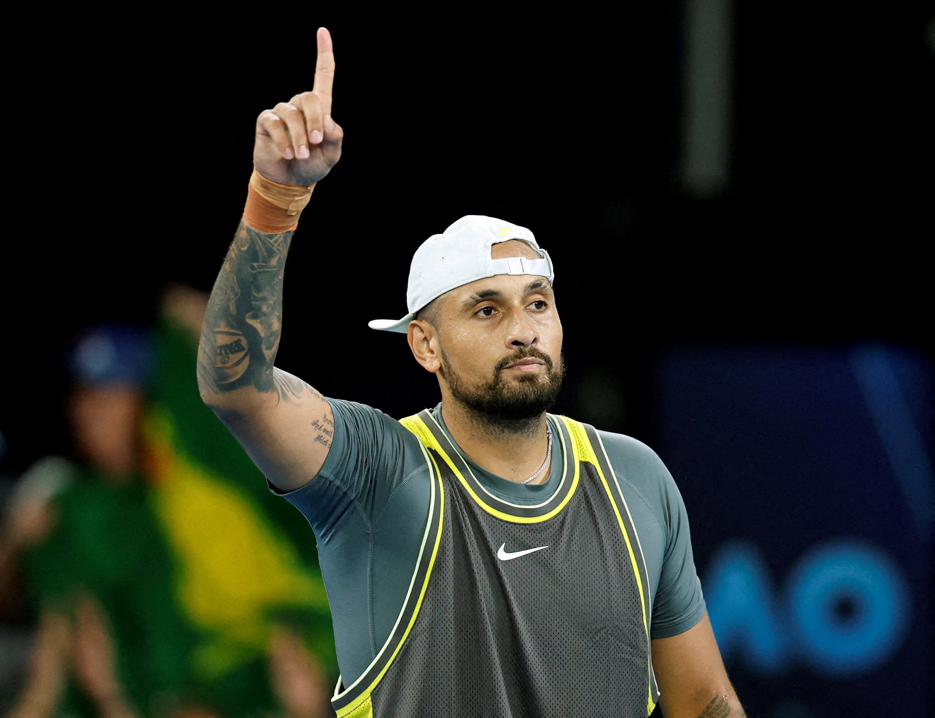 Australia's Nick Kyrgios gestures during his first round match