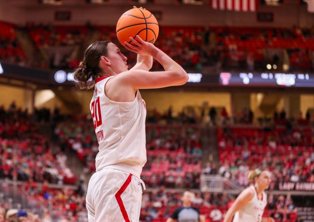 Texas Tech guard Bailey Maupin shoots the basketball in a recent game in their home arena in Lubbock, TX.