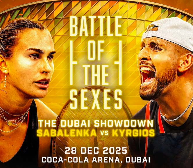 When will the Battle of the Sexes between Kyrgios and Sabalenka take place?