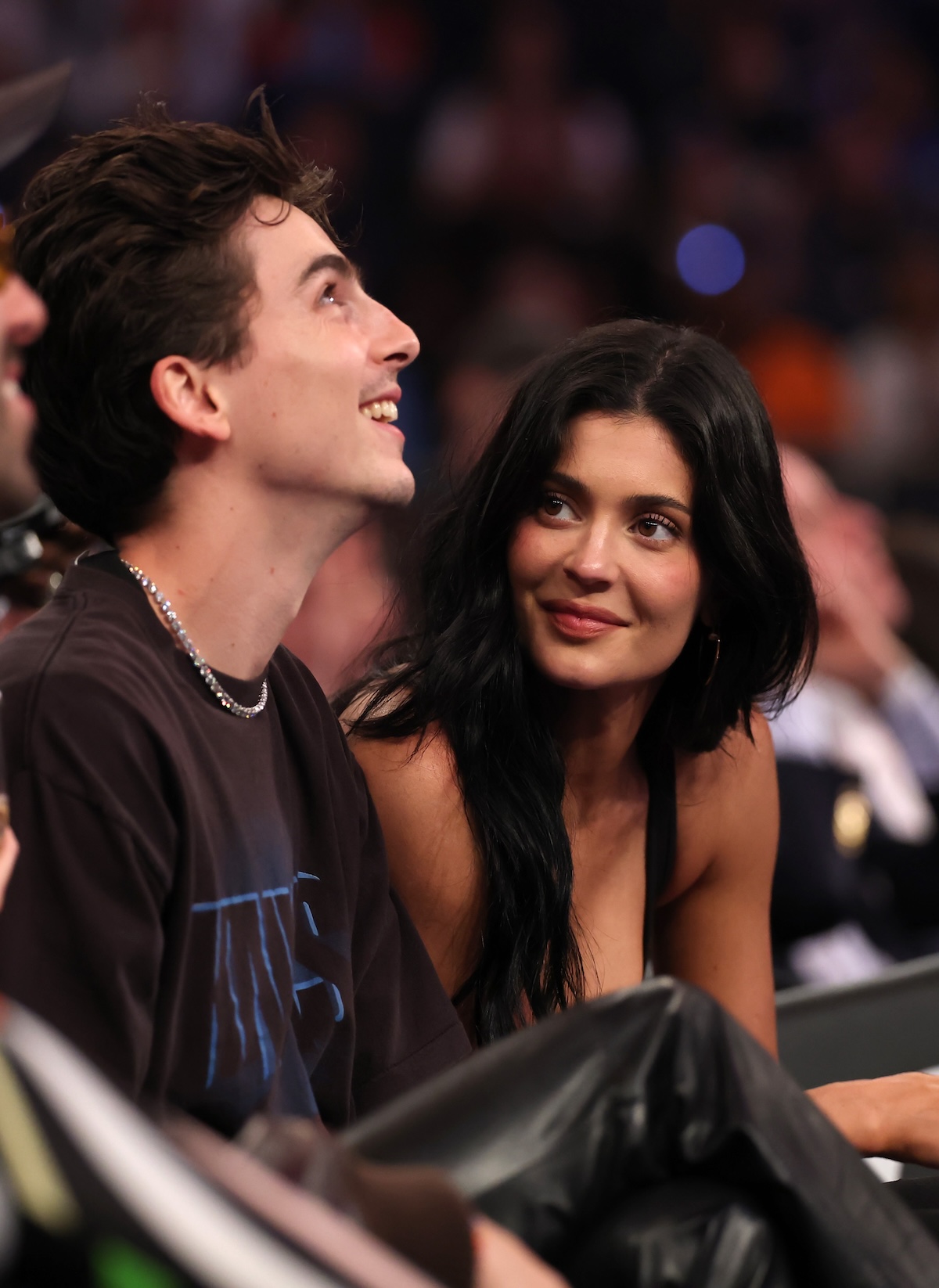 Timothee Chalamet and Kylie Jenner at New York Knicks Game