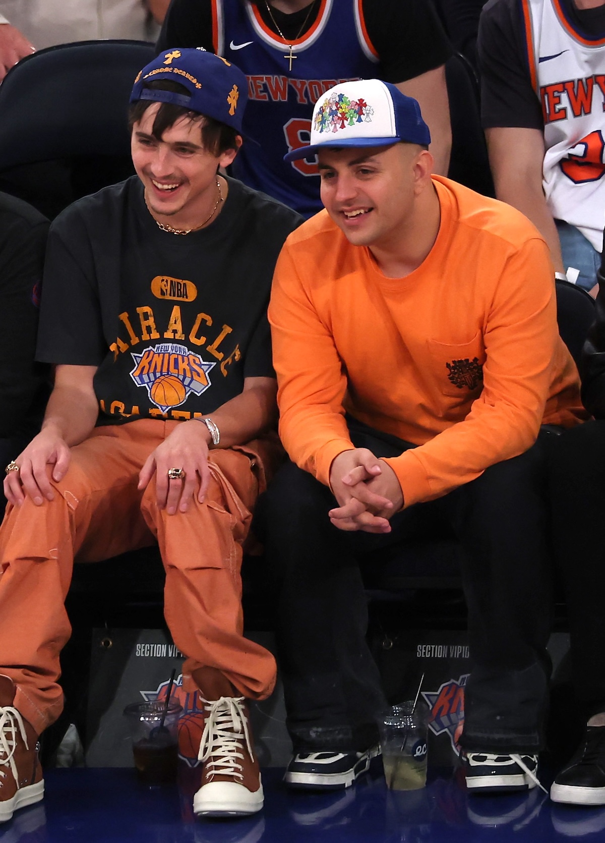 Timothee Chalamet at New York Knicks Game wearing Cartier Baignoire Allongée Watch