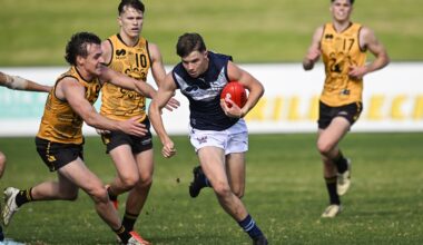 PERTH, AUSTRALIA - JULY 06: Rory Wright of Victoria Metro in action during the Marsh AFL National Championships U18 Boys match between Western Australia and Victoria Metro at The Good Grocer Park, on July 06, 2025, in Perth, Australia. (Photo by Stefan Gosatti/AFL Photos/via Getty Images)