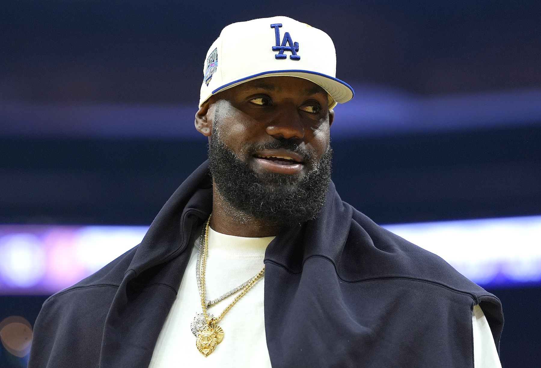 LeBron James wearing diamond lion pendnts as part of his NBA Jewelry collection