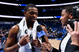 ORLANDO, FL - DECEMBER 3: De'Aaron Fox #4 of the San Antonio Spurs talks to the media after the game against the Orlando Magic on December 3, 2025 at Kia Center in Orlando, Florida. NOTE TO USER: User expressly acknowledges and agrees that, by downloading and or using this photograph, User is consenting to the terms and conditions of the Getty Images License Agreement. Mandatory Copyright Notice: Copyright 2025 NBAE (Photo by Fernando Medina/NBAE via Getty Images)