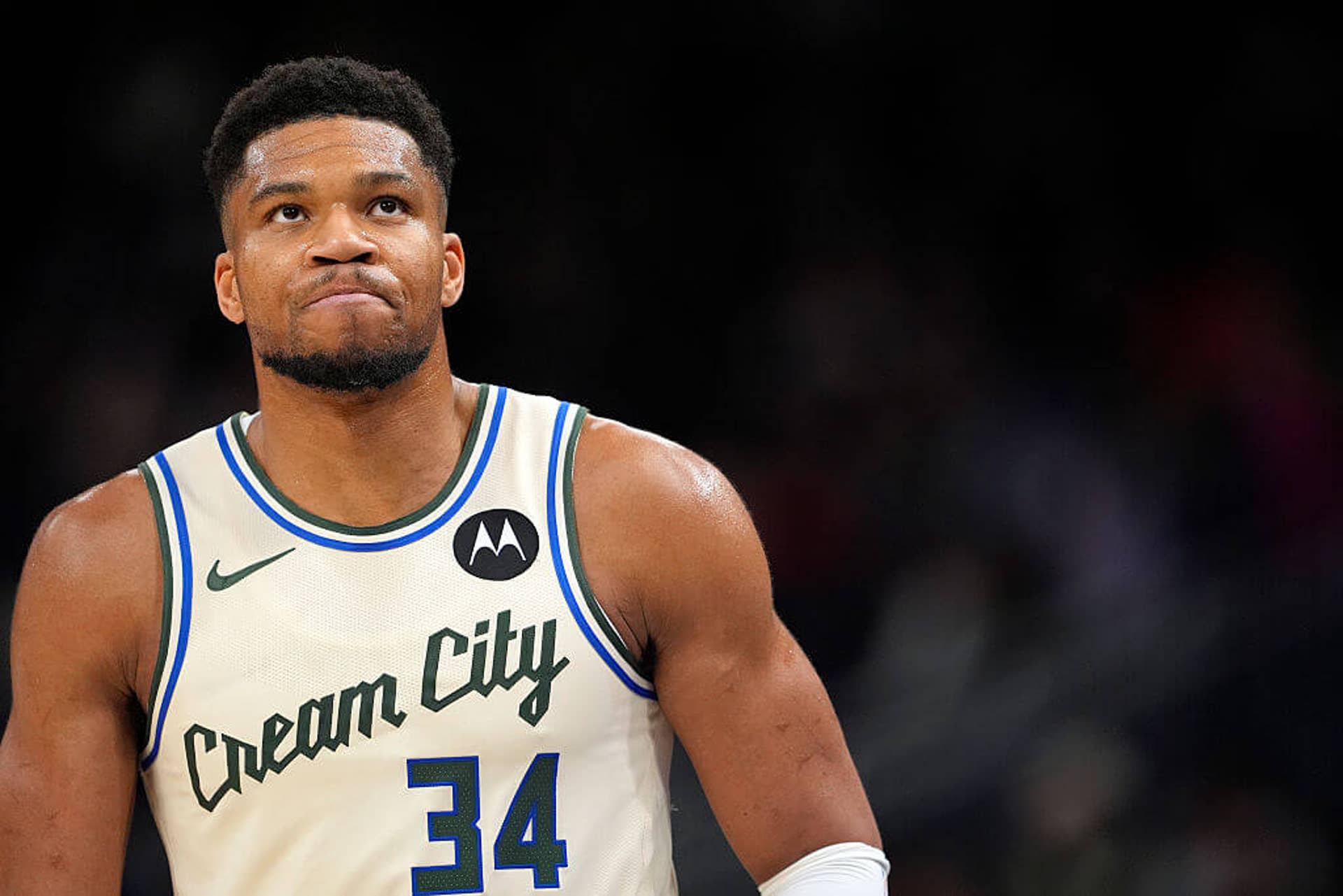 Giannis Antetkounmpo looks on during a Bucks game against the Nets on Nov. 29.