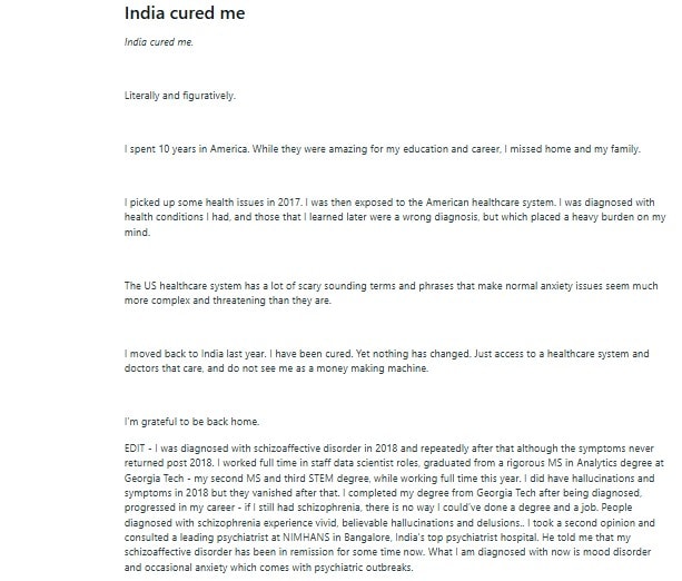 NRI's post on Reddit