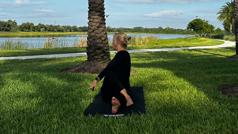 Woman does an outdoor yoga flow