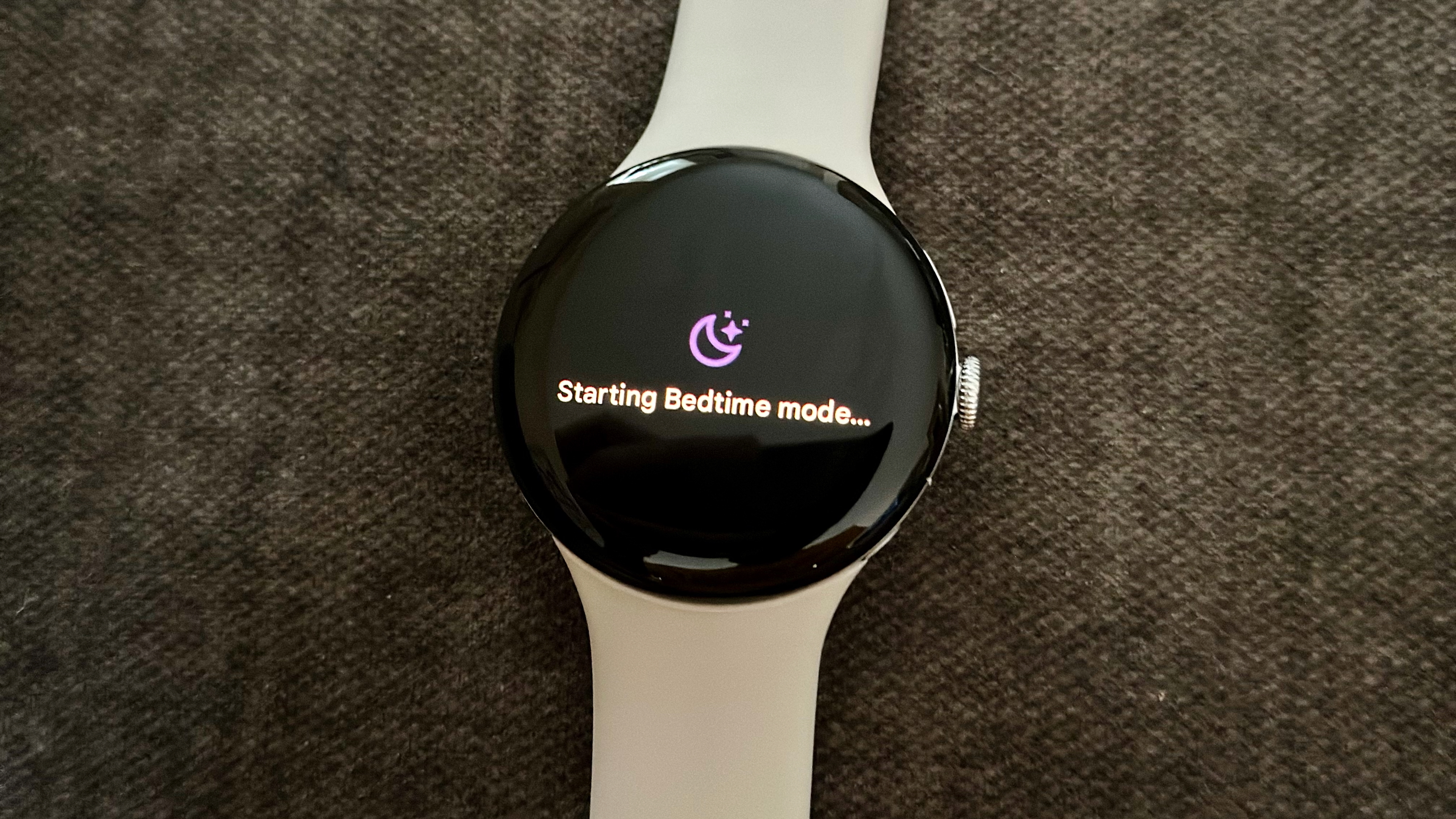 "Starting Bedtime Mode" visible on the Google Pixel Watch 4.