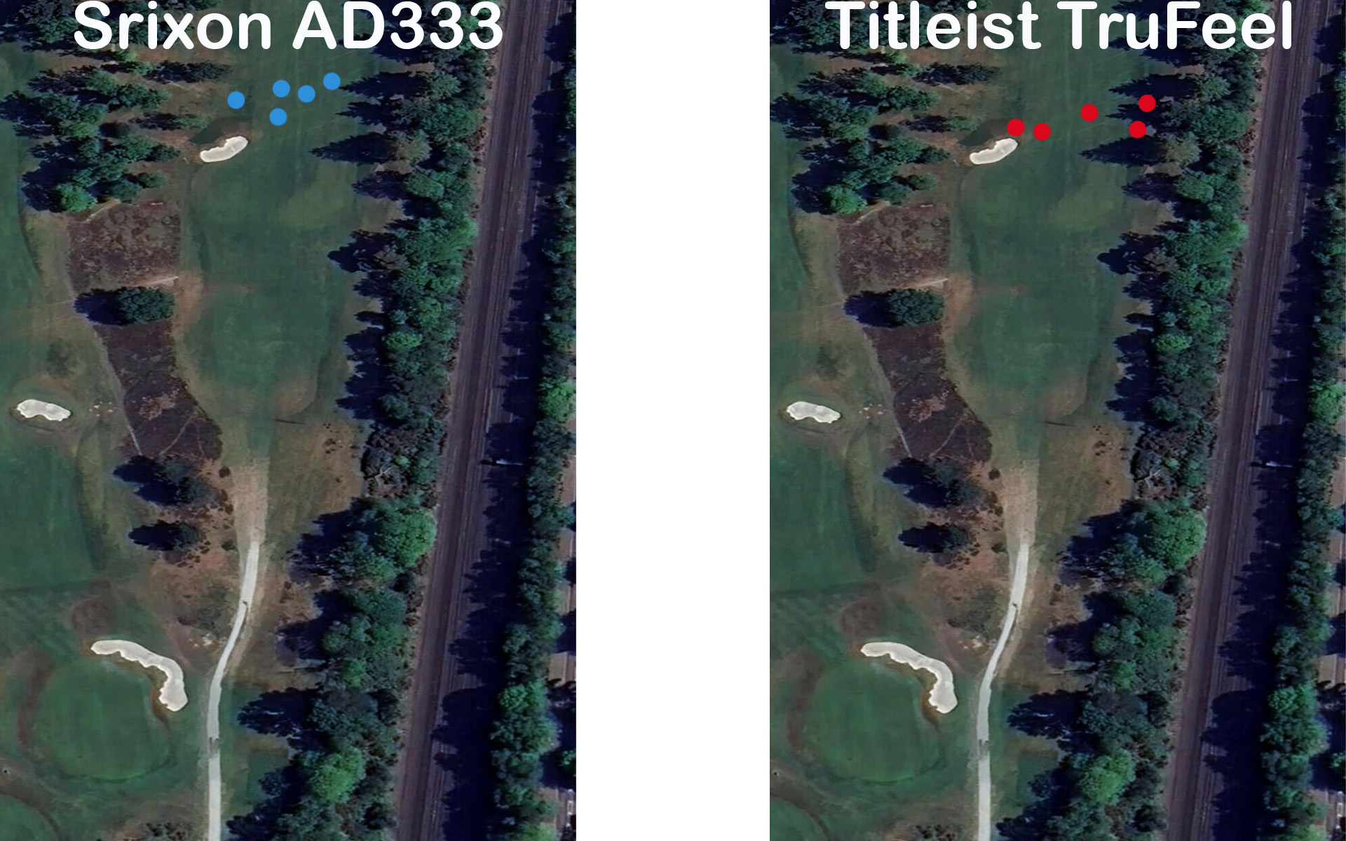 Srixon AD333 dispersion pattern compared to the Titleist TruFeel
