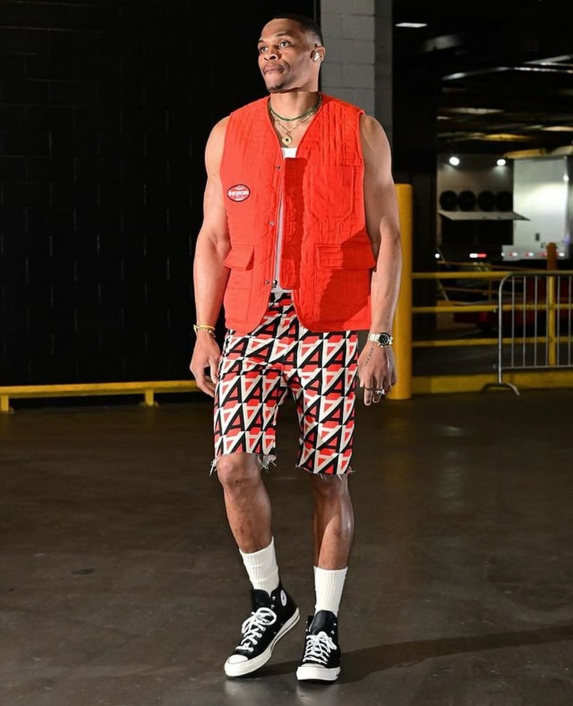 Russell Westbrook wearing Greek wearing Azlee jewelry